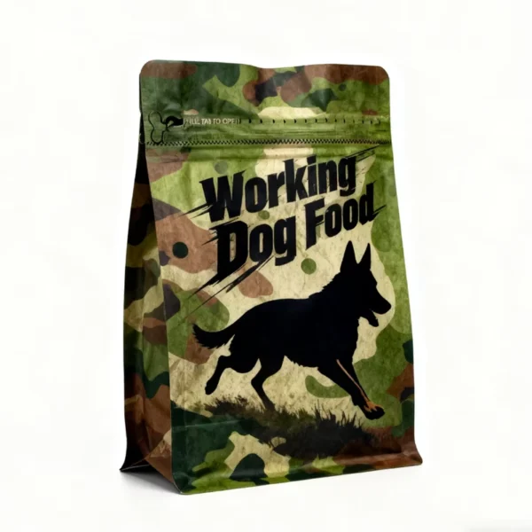 Custom-Outdoor-Travel-Working-Dog-Food-Bag-Resealable-Zipper-Smell-Proof-Aluminum-Foil-Plastic-Flat-Bottom-Pet-Food-Packaging