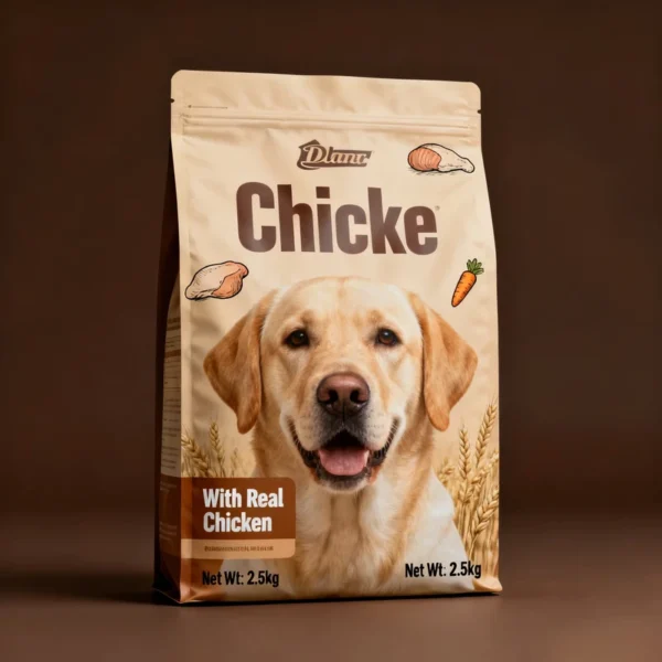 Custom-Printed-Biodegradable-PLA-Kraft-Paper-Flat-Bottom-Pouch-With-Valve-For-Pet-Cat-Dog-Food-And-Chicken-Meat-Treats-Packaging
