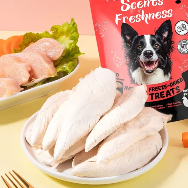 Healthy-Dog-Cat-Treats-Custom-OEM-ODM-100-Natural-Freeze-Dried-Dog-Food-Chicken-Breast-Duck-Breast-Salmon-and-Cod