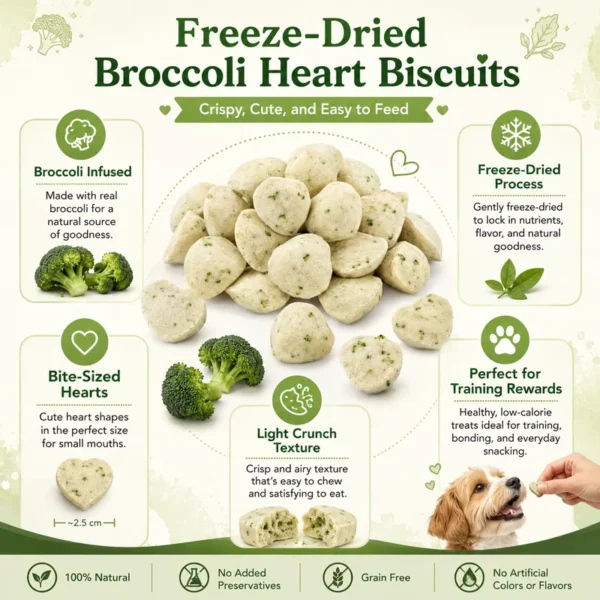 High-Protein-Natural-Grain-Free-Healthy-Crunchy-Pet-Training-Treats-Freeze-Dried-Chicken-Broccoli-Heart-Cookies