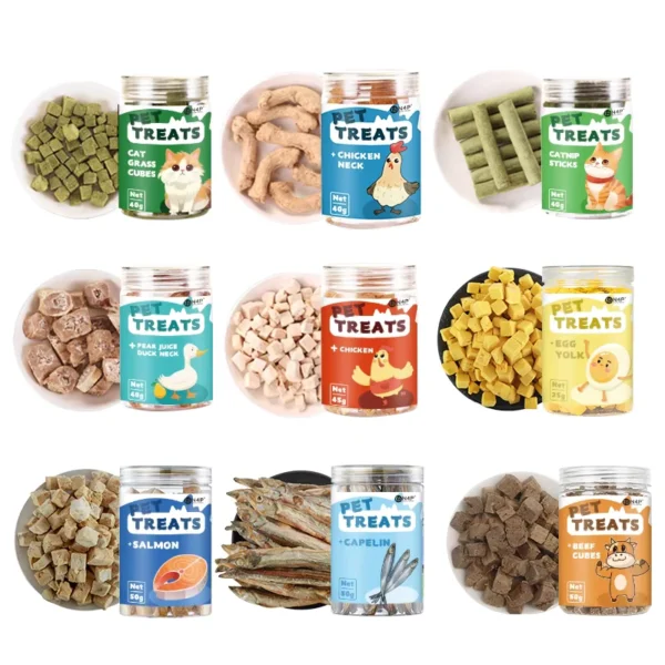 OEM-ODM-40g-45g-50g-60g-12-Flavors-Freeze-Dried-High-Protein-Pure-Meat-Reptile-Training-Reward-Treats-Digestive-Health-For-All
