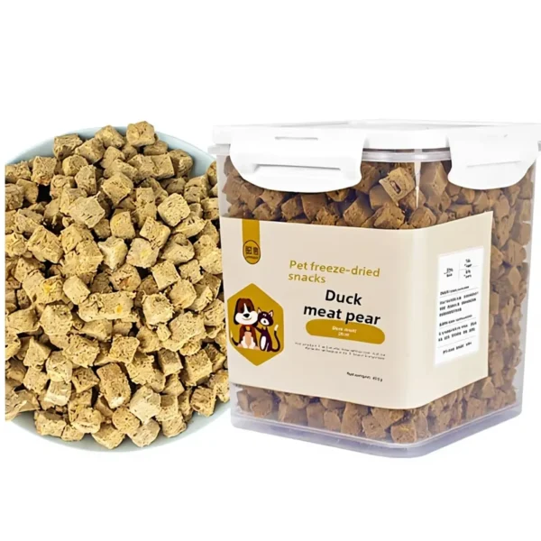 Pet-Freeze-Dried-Cat-Dog-Snacks-Duck-Pear-Nutrition-Supplement-500g-All-Stages-Barrel-Bag-Packaging